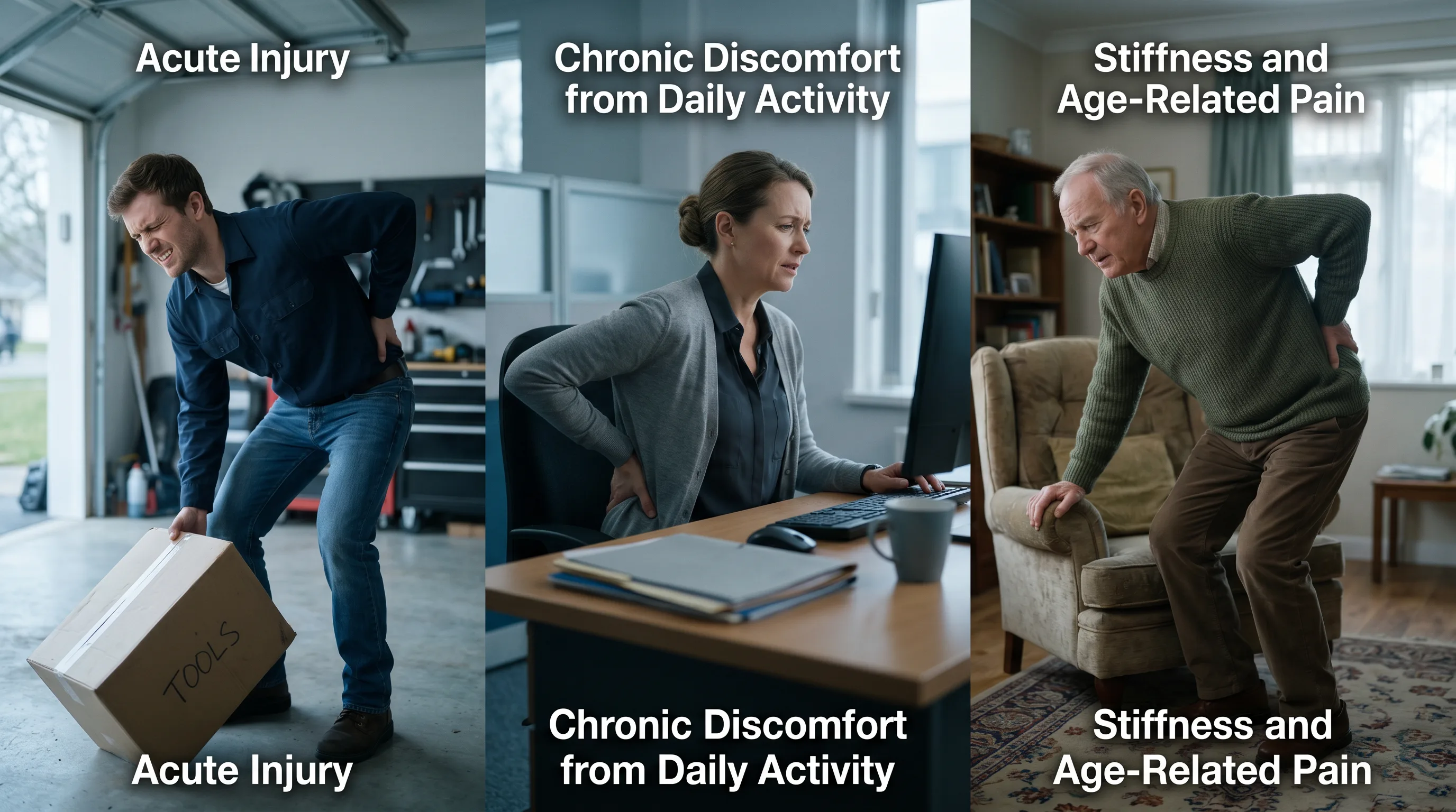 Back pain affects patients of all types — acute injury, chronic discomfort, and age-related stiffness treated at Central Illinois Spine